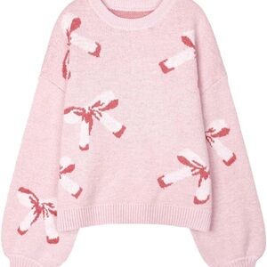 Pink Bow-Print Crewneck Sweater - Brand